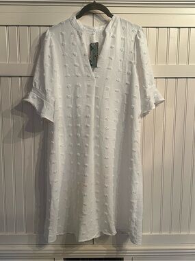 QACOHU Women's Summer V-Neck Ruffle Short Sleeve Casual Shift Dress. Size M